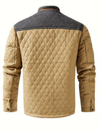 Men's brown colour block stand-collar jacket for autumn and winter
