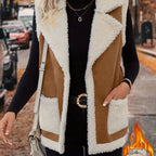 Women's rust sleeveless cosy lined lapel gilet in autumn and winter
