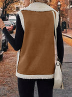 Women's rust sleeveless cosy lined lapel gilet in autumn and winter