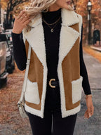 Women's rust sleeveless cosy lined lapel gilet in autumn and winter