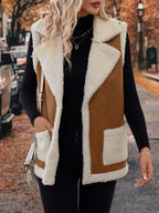 Women's rust sleeveless cosy lined lapel gilet in autumn and winter