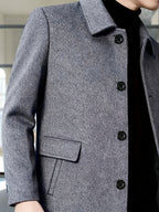 Men's dark grey tailored single-breasted overcoat for cold weather wear