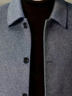Men's deep sky blue tailored single-breasted overcoat for cold weather wear