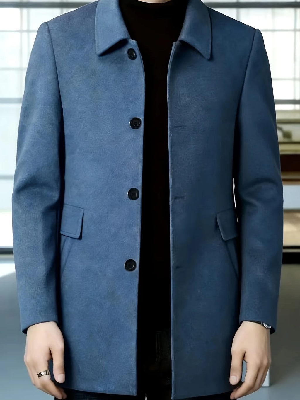 Men's red tailored single-breasted overcoat for cold weather wear
