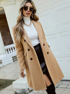 Women's ginger double-breasted mid-length coat for autumn and winter wear