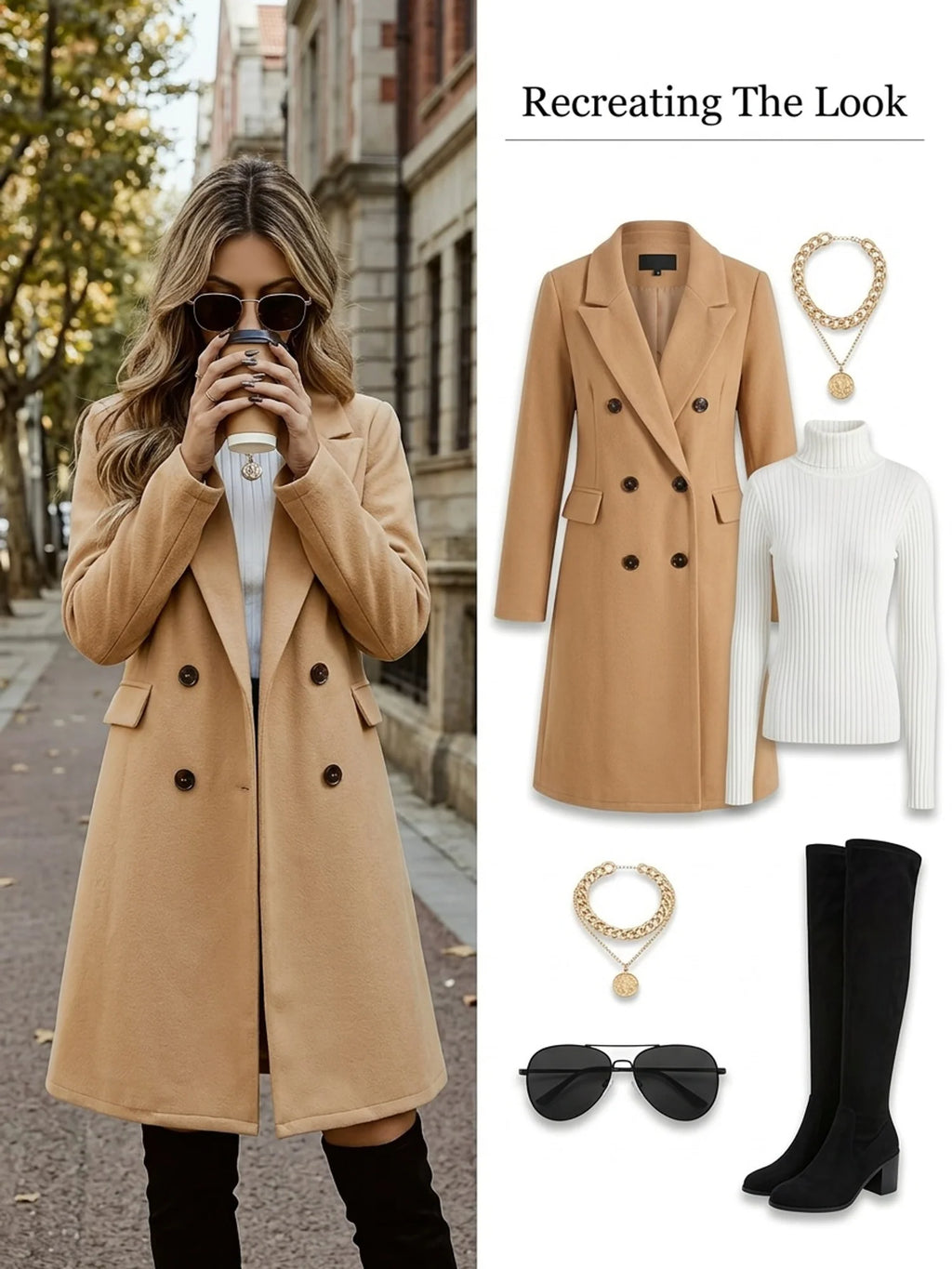 Women's ginger double-breasted mid-length coat for autumn and winter wear