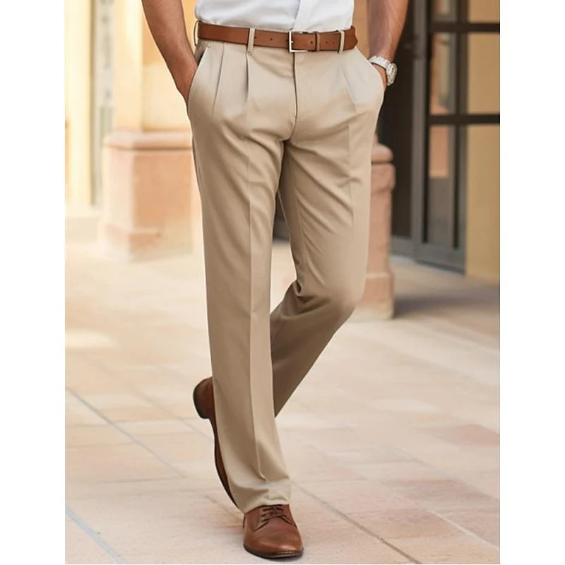 Men's khaki everyday straight-leg trousers for cold weather wear