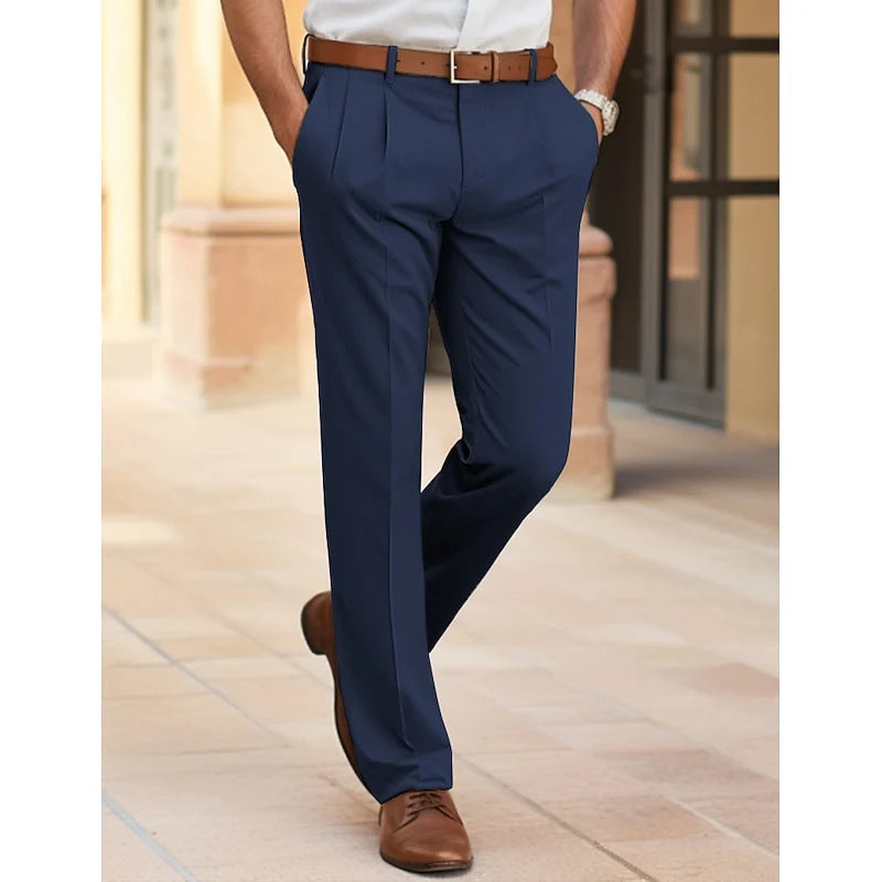 Men's navy blue everyday straight-leg trousers for cold weather wear