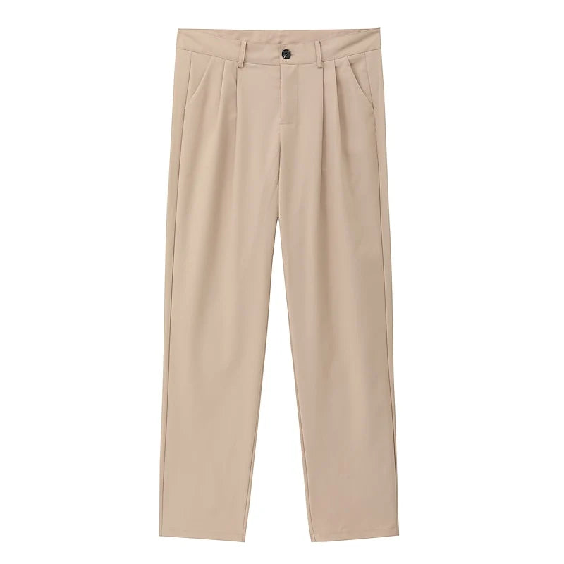Men's khaki everyday straight-leg trousers for cold weather wear