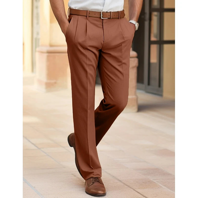 Men's brown everyday straight-leg trousers for cold weather wear