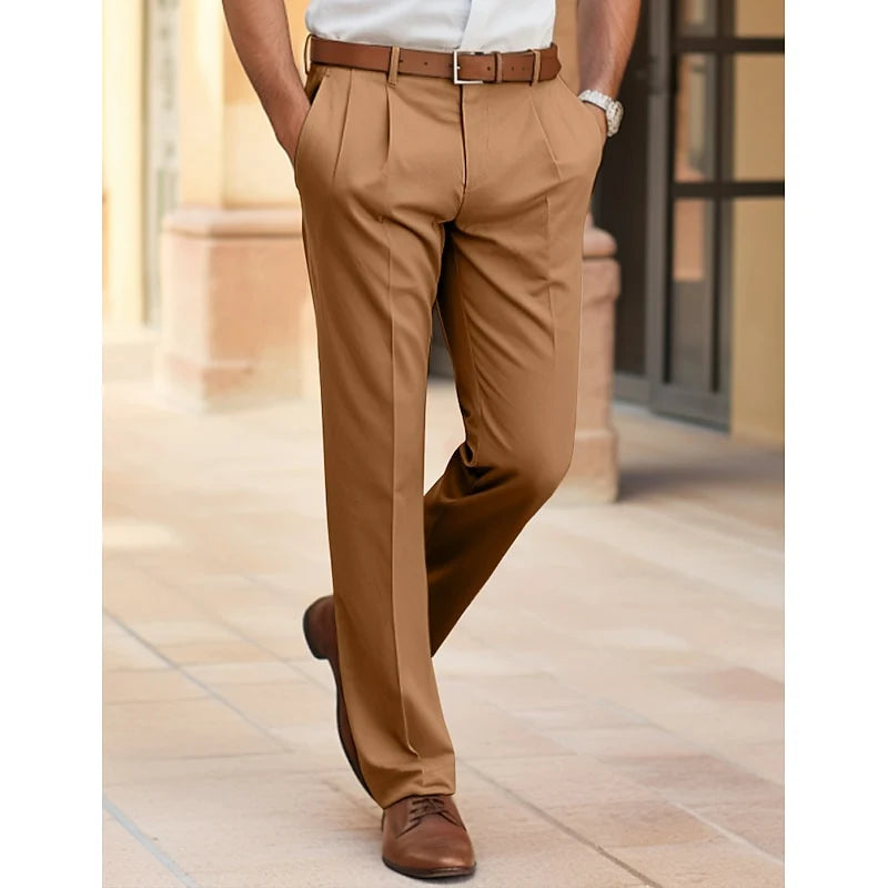 Men's brown everyday straight-leg trousers for cold weather wear