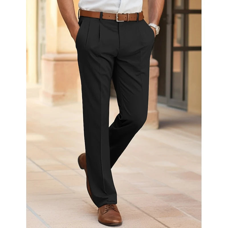 Men's black everyday straight-leg trousers for cold weather wear