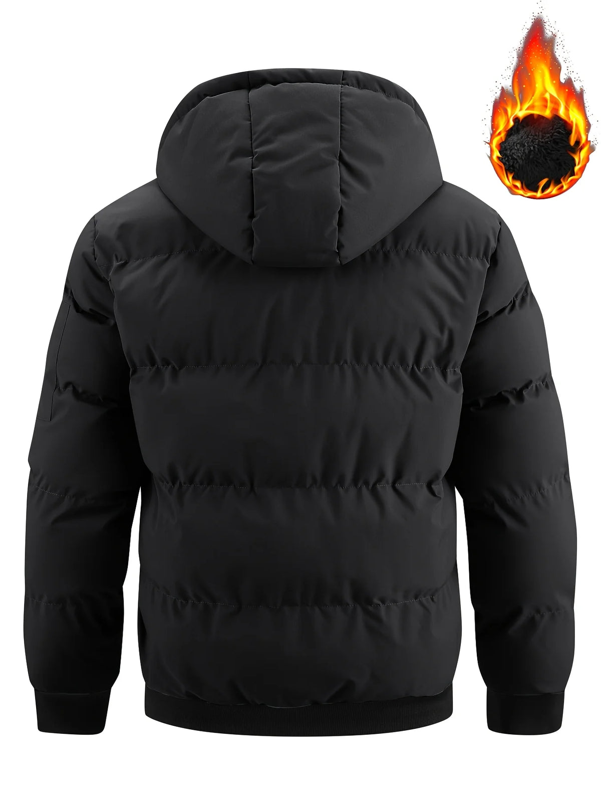Men's black hooded quilted jacket to wear throughout autumn and winter