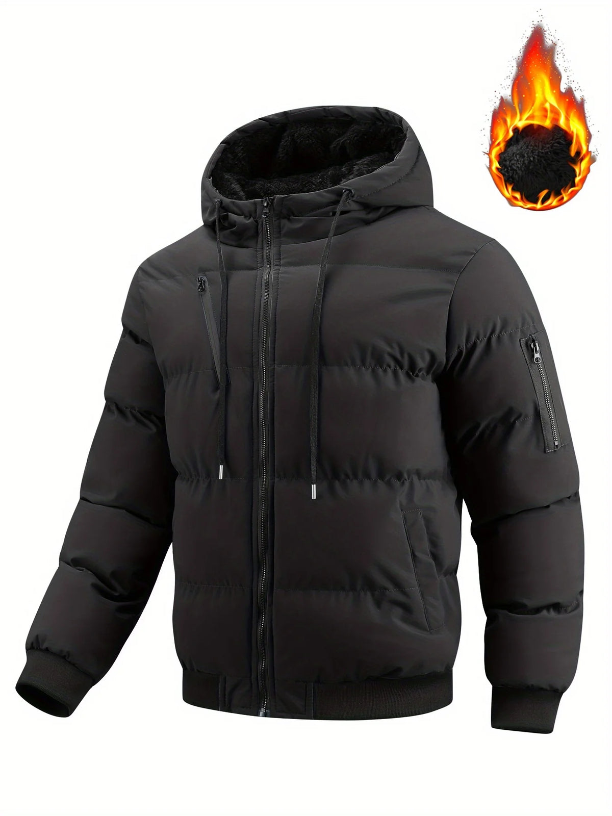 Men's black hooded quilted jacket to wear throughout autumn and winter