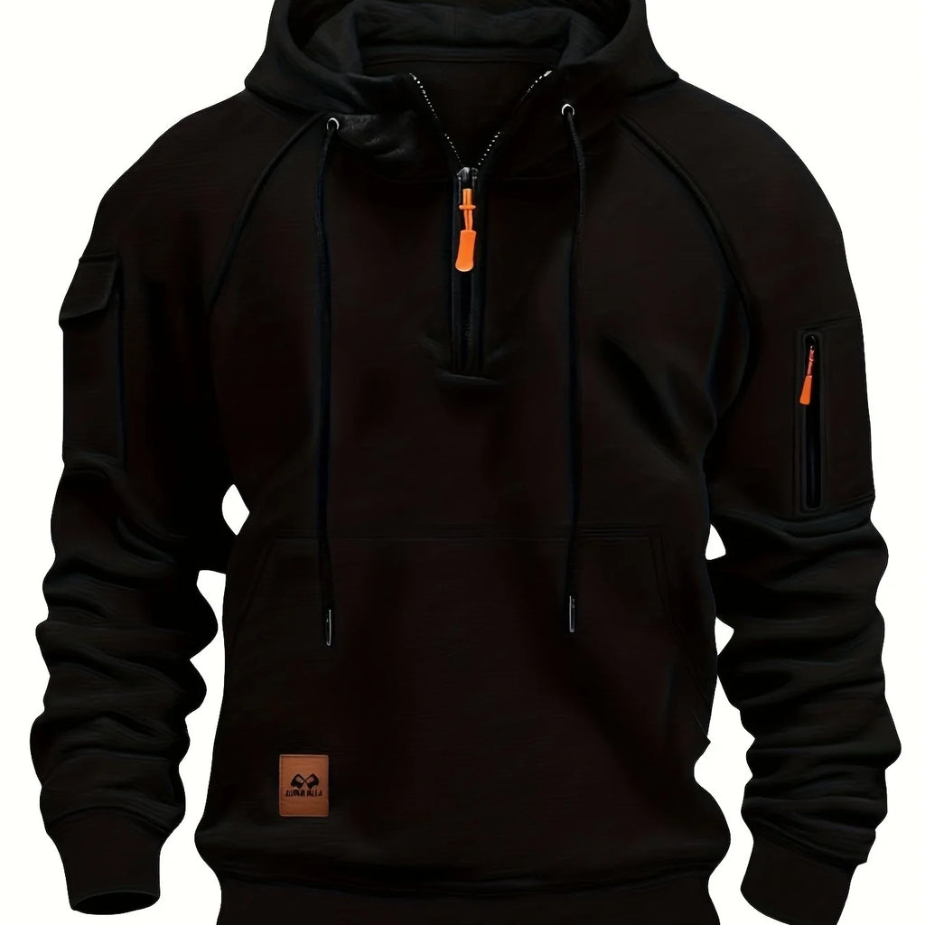 Men's black rugged quarter-zip hoodie