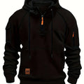 Men's black rugged quarter-zip hoodie