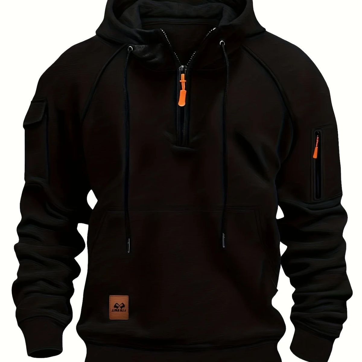 Men's black rugged quarter-zip hoodie