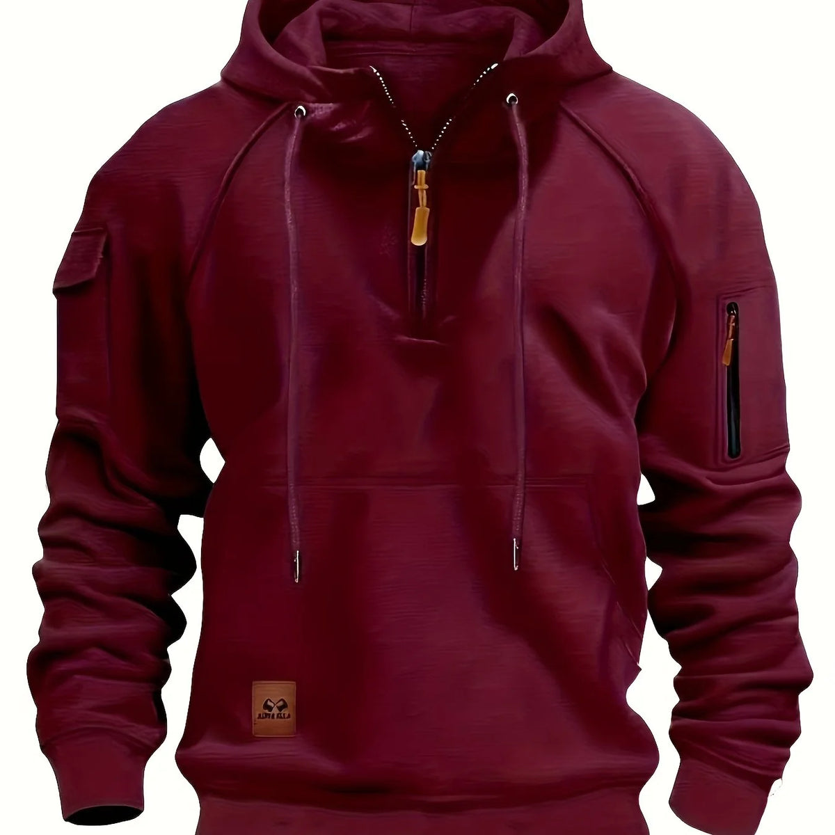 Men's khaki rugged quarter-zip hoodie