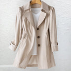 Women's beige vintage trench collar coat for autumn and winter wear