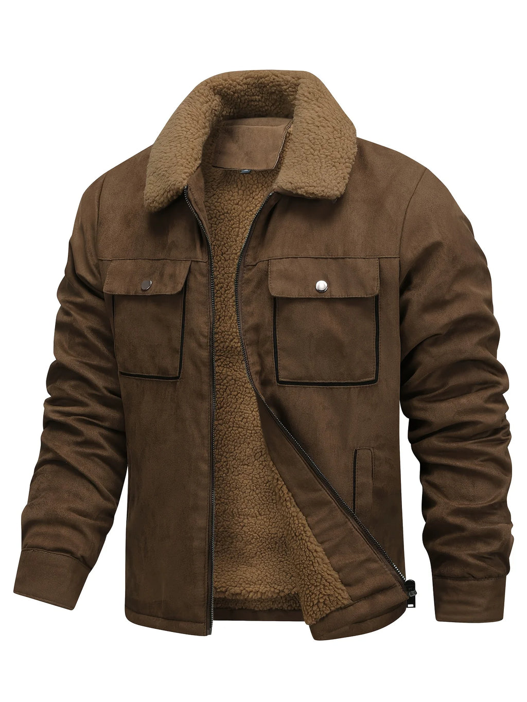 Men's coffee brown fleece-lined winter jacket