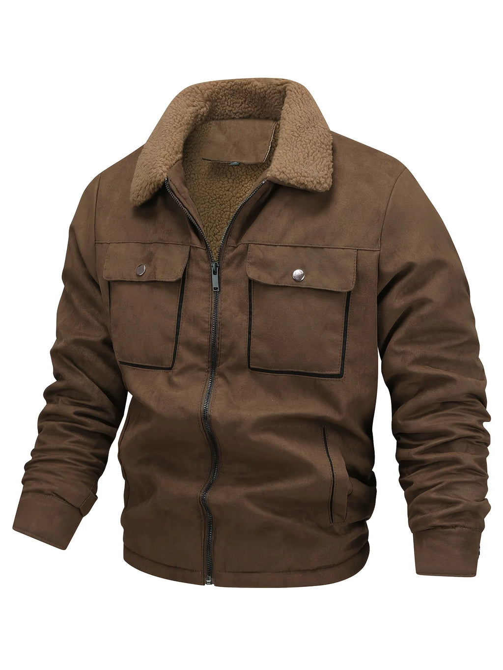 Men's coffee brown fleece-lined winter jacket