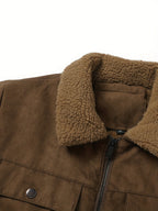 Men's coffee brown fleece-lined winter jacket