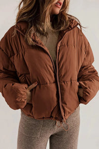 Women's Cropped Hooded Puffer Jacket with Drawstring Hem