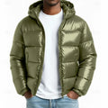 Men's green hooded puffer jacket for the colder autumn and winter months