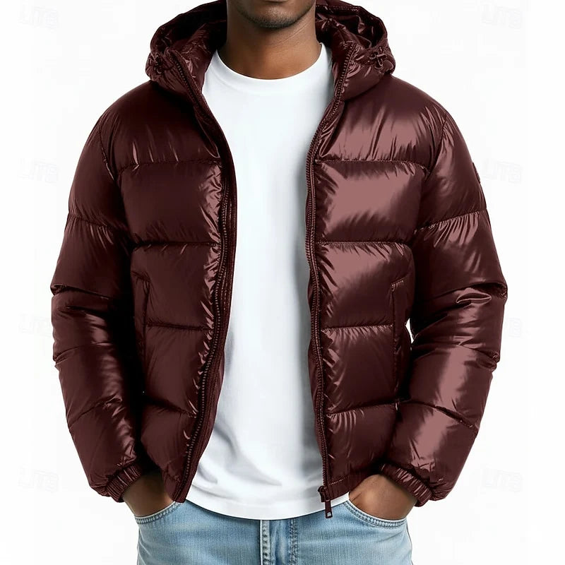 Men's green hooded puffer jacket for the colder autumn and winter months