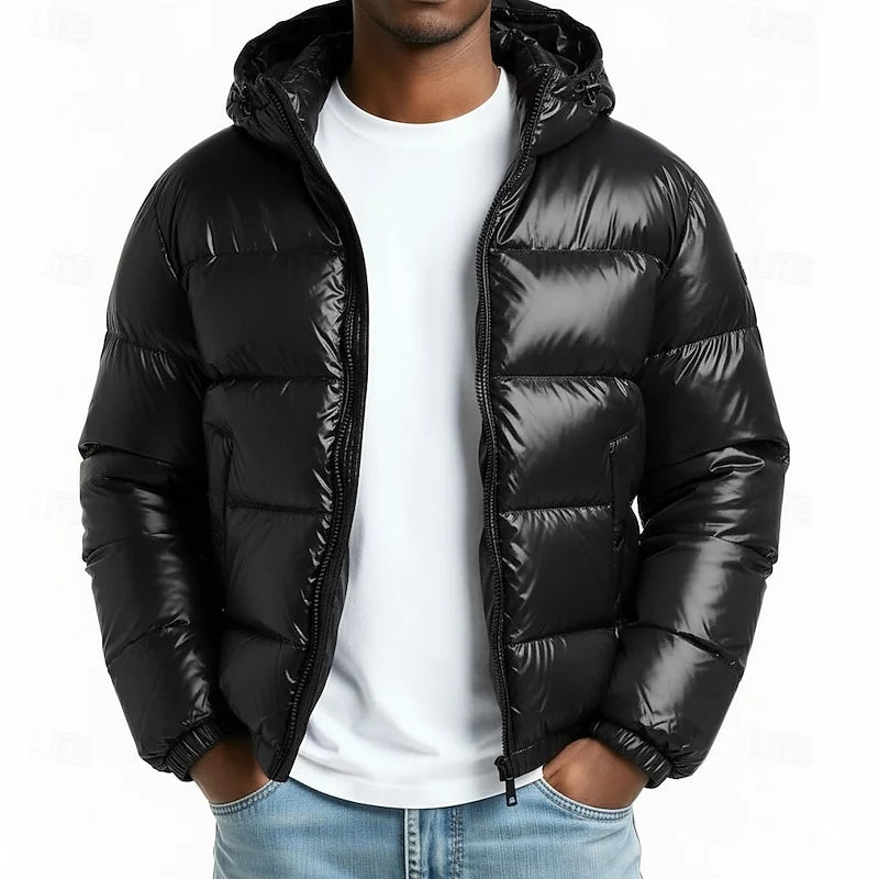 Men's wine hooded puffer jacket for the colder autumn and winter months