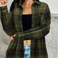 Women's army green longline checked shirt