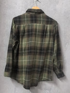 Women's army green longline checked shirt