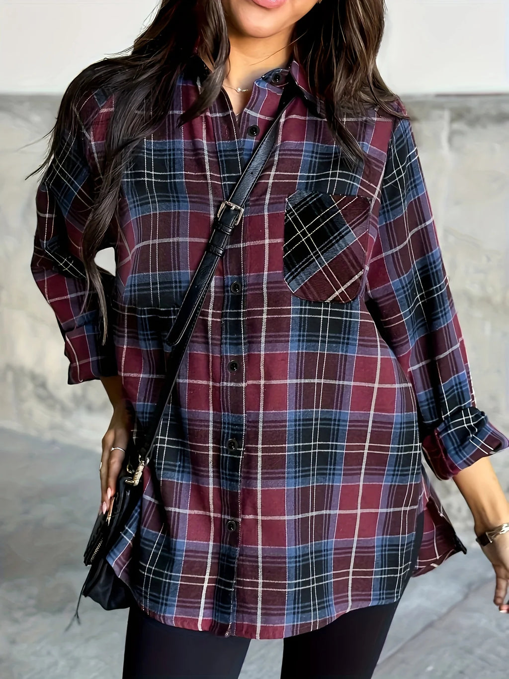 Women's army green longline checked shirt