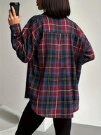 Women's rose red longline checked shirt