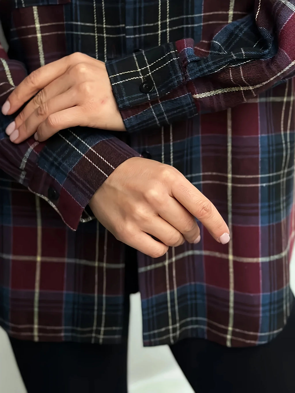 Women's army green longline checked shirt