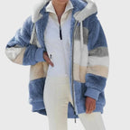 Women's blue stripes multicolour striped puffer jacket in autumn and winter