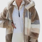 Women's brown stripes multicolour striped puffer jacket in autumn and winter