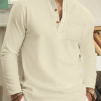 Men's khaki textured henley shirt