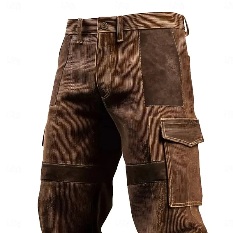 Men's brown multi-pocket cargo trousers for everyday winter wear