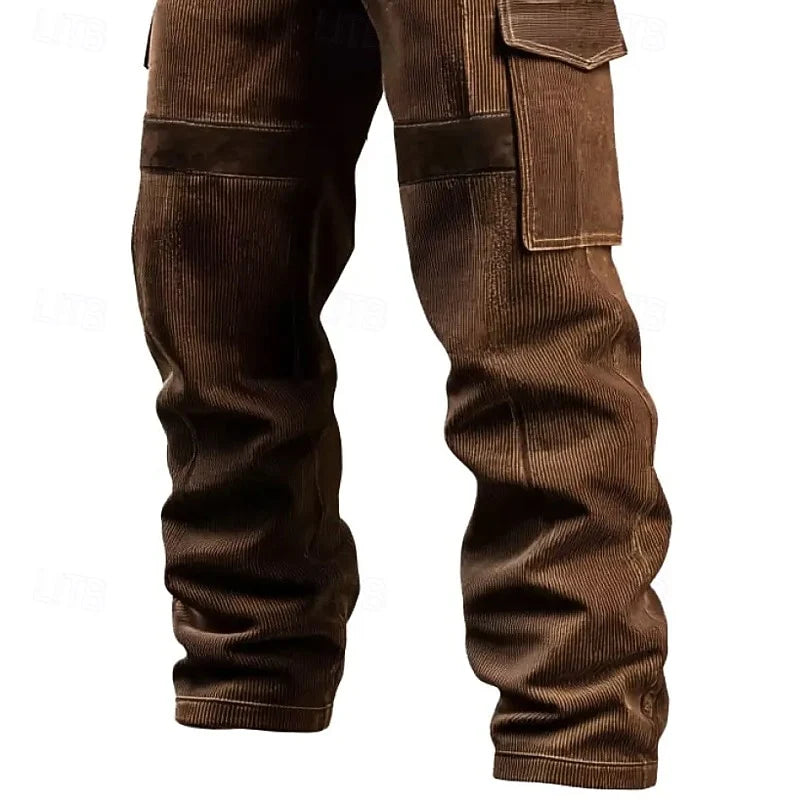 Men's brown multi-pocket cargo trousers for everyday winter wear