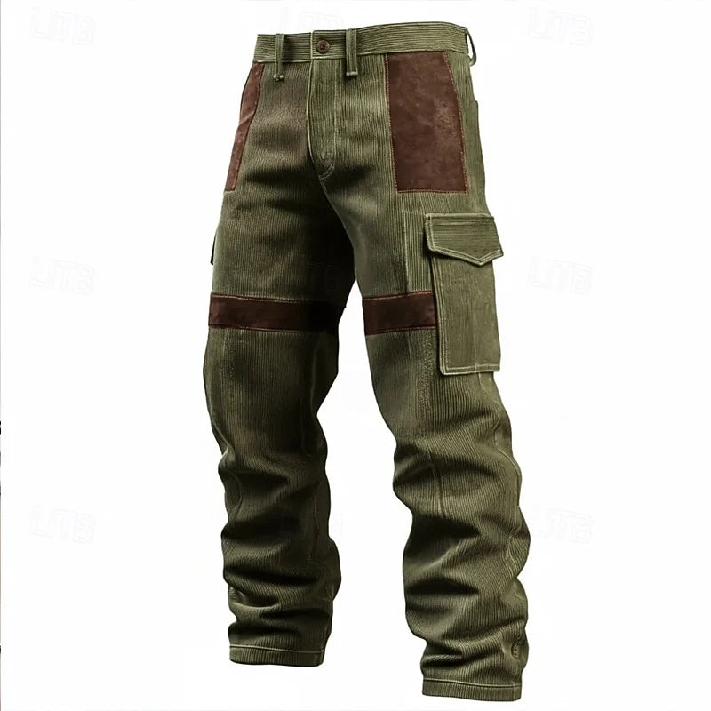 Men's green multi-pocket cargo trousers for everyday winter wear
