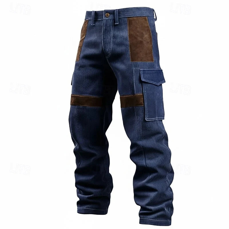 Men's blue multi-pocket cargo trousers for everyday winter wear