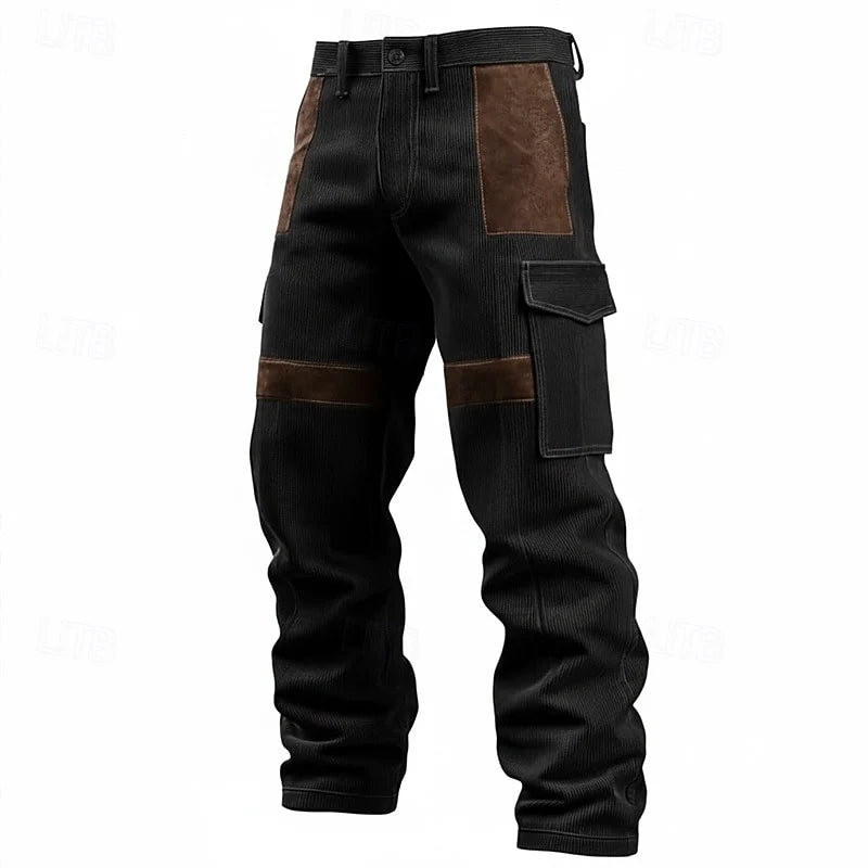 Men's black multi-pocket cargo trousers for everyday winter wear