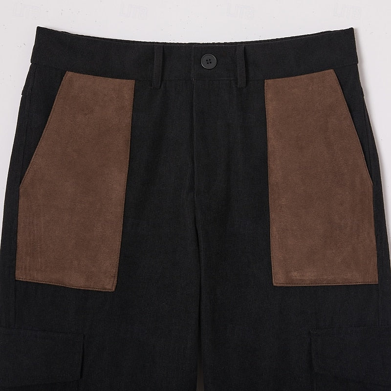Men's black multi-pocket cargo trousers for everyday winter wear