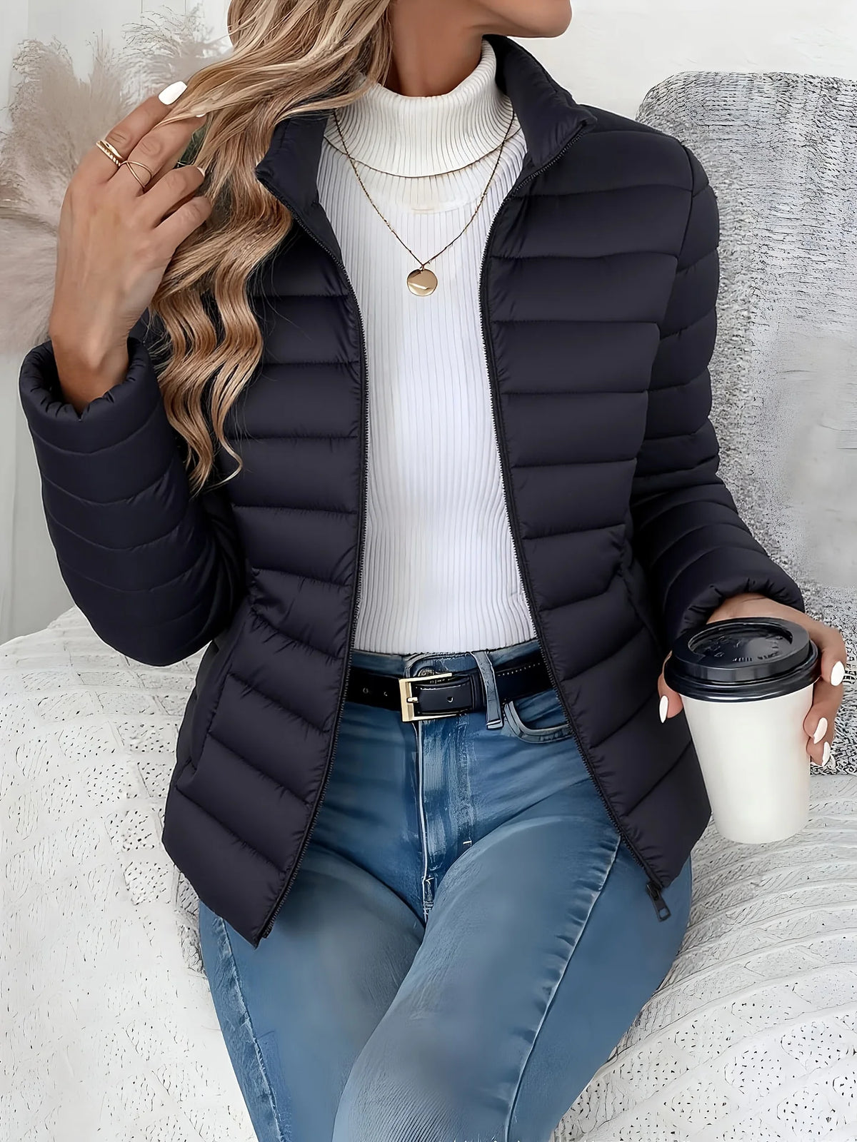 Men's ivory white lightweight padded jacket for the autumn and winter season