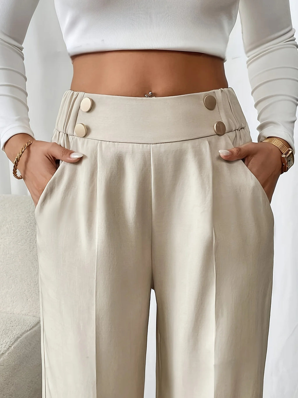 Women's dark grey high-rise wide-leg trousers