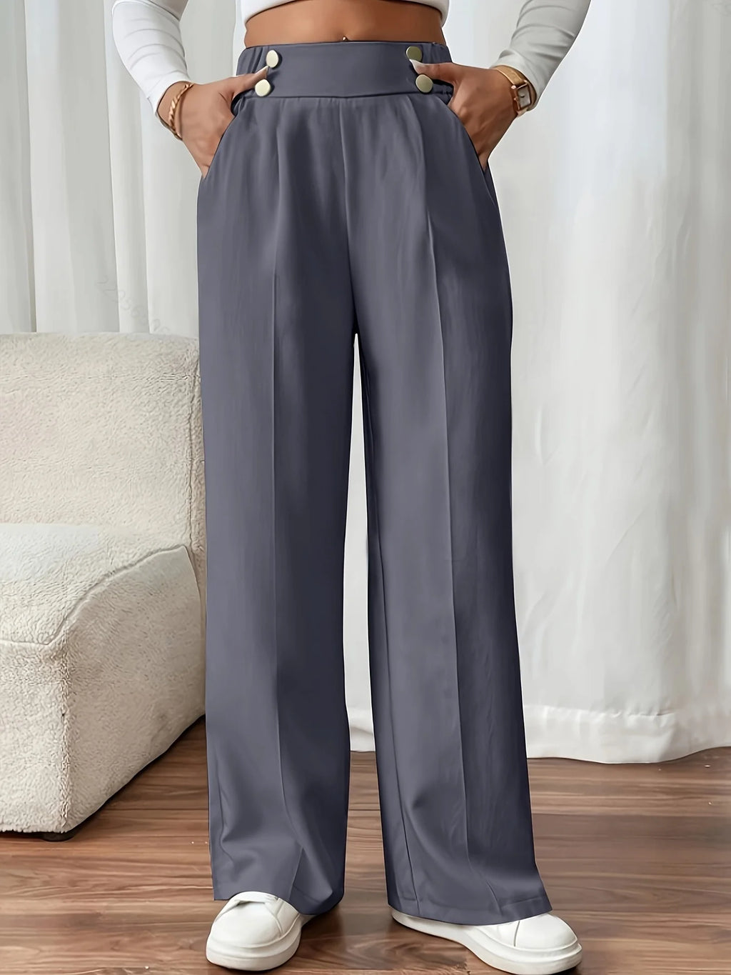 Women's dark grey high-rise wide-leg trousers