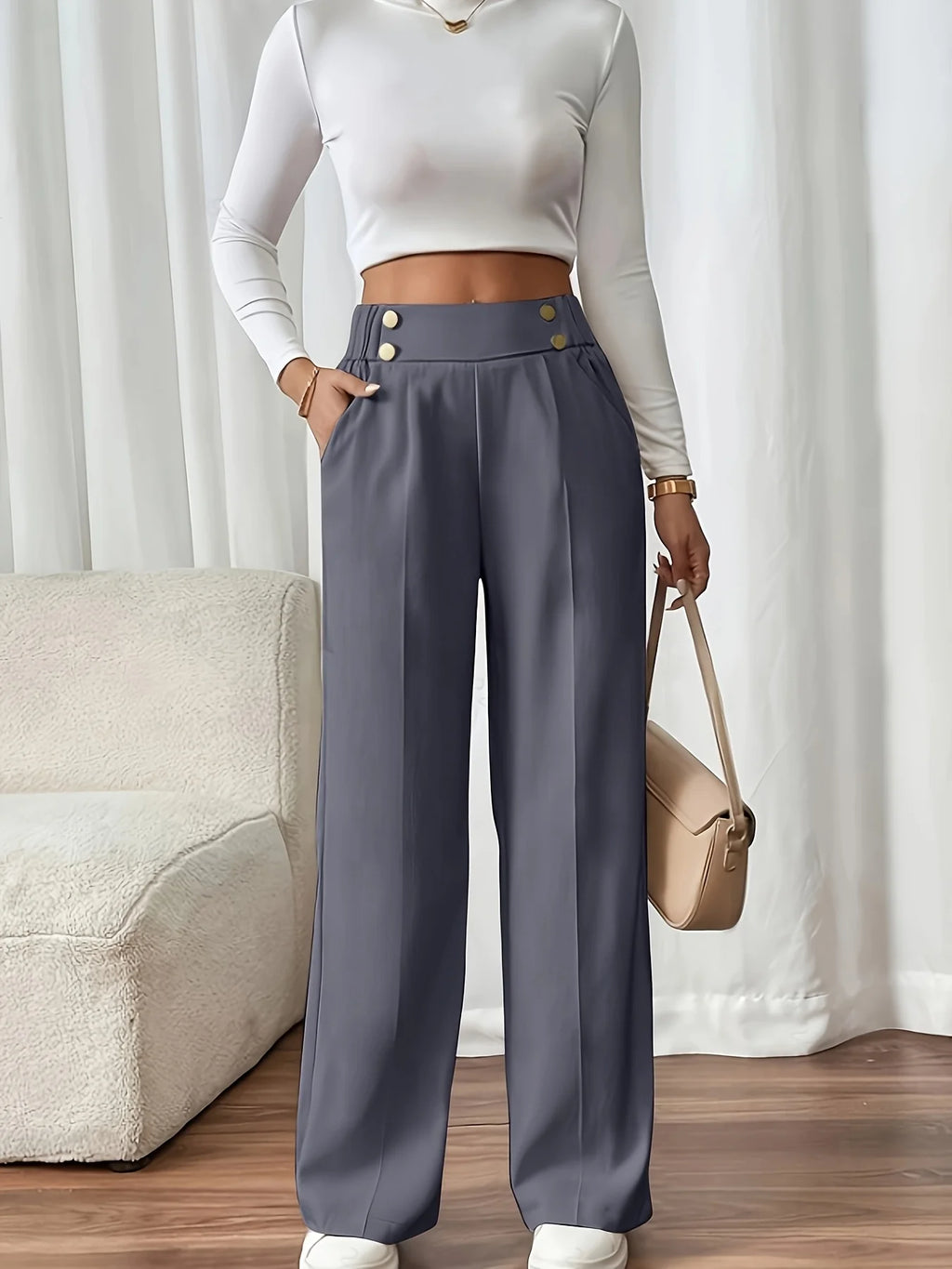 Women's apricot high-rise wide-leg trousers