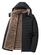 Men's black hooded insulated coat for the colder autumn and winter months
