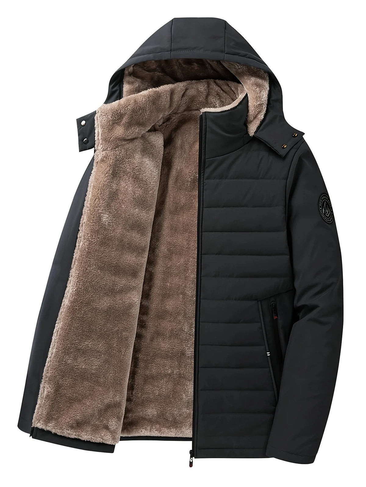 Men's black hooded insulated coat for the colder autumn and winter months